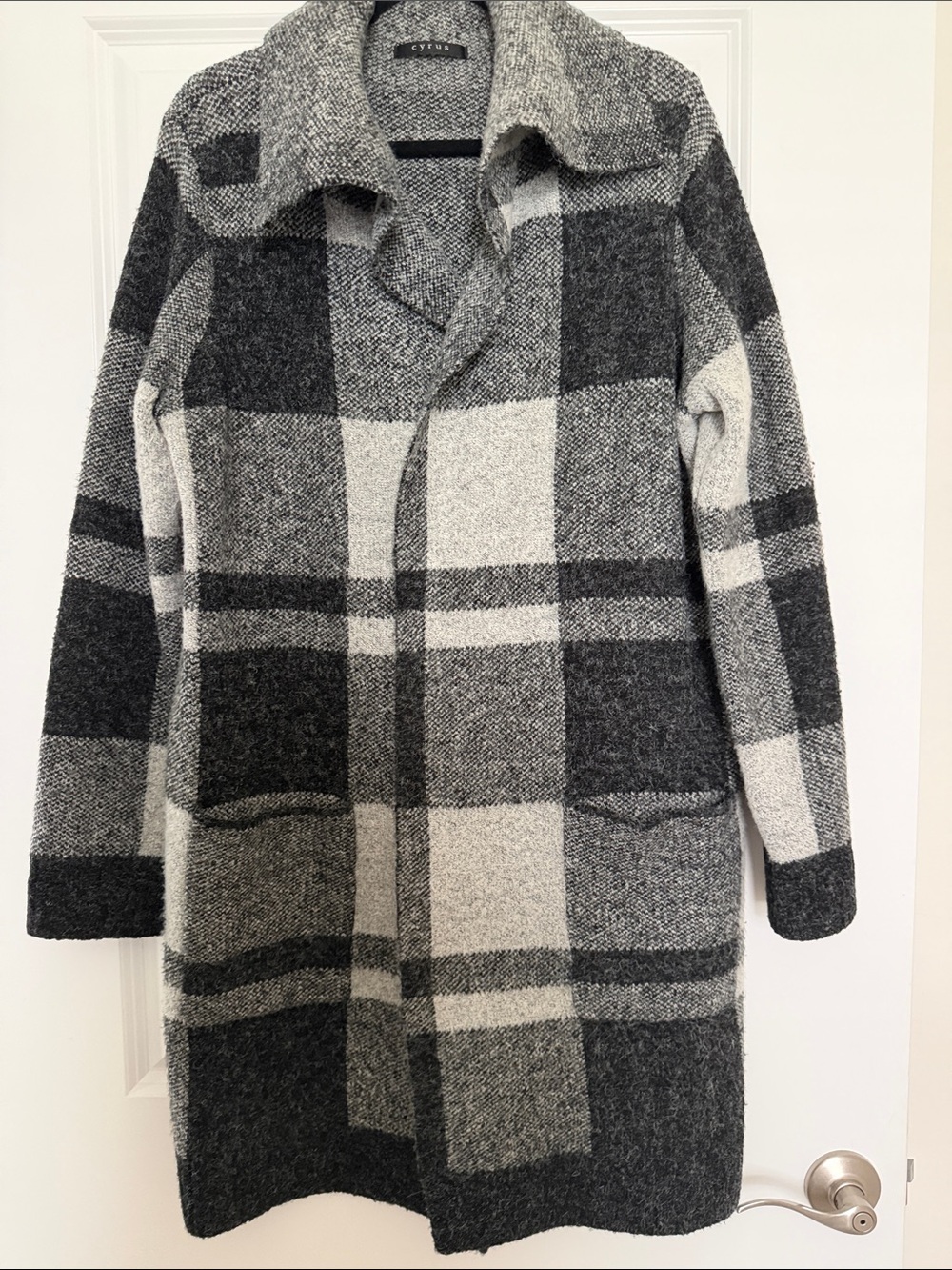 Cyrus Gray & Black Soft Plaid Open Front Coat